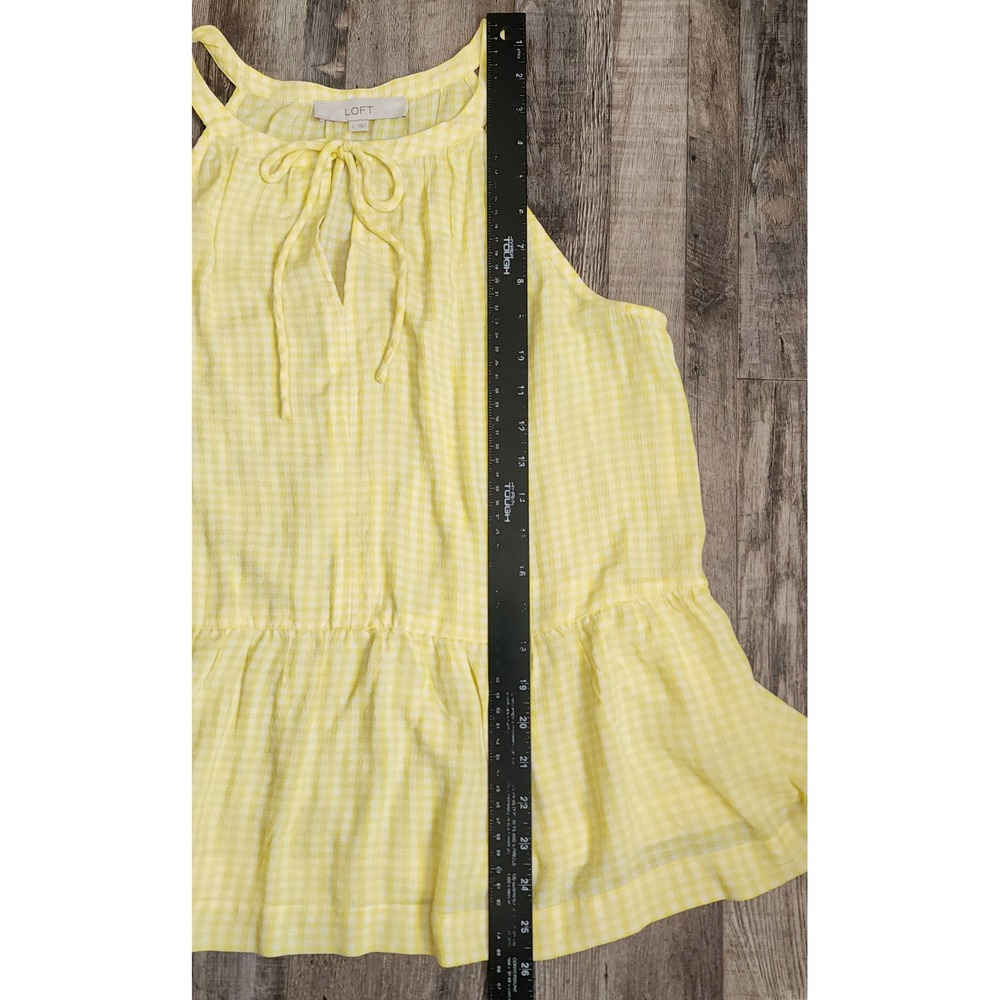 LOFT Halter Top Womens Large Yellow Gingham Keyhole Tie Peplum Blouse - Picture 4 of 6